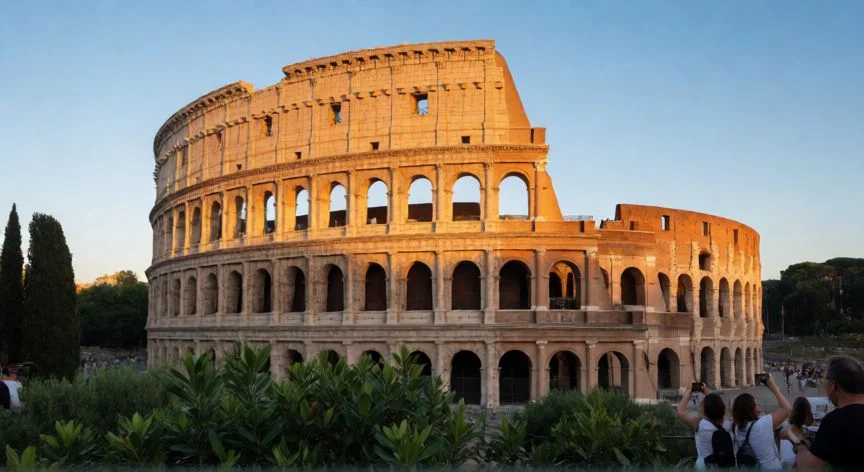 El Coliseo en Roma al atardecer, símbolo de la riqueza histórica italiana