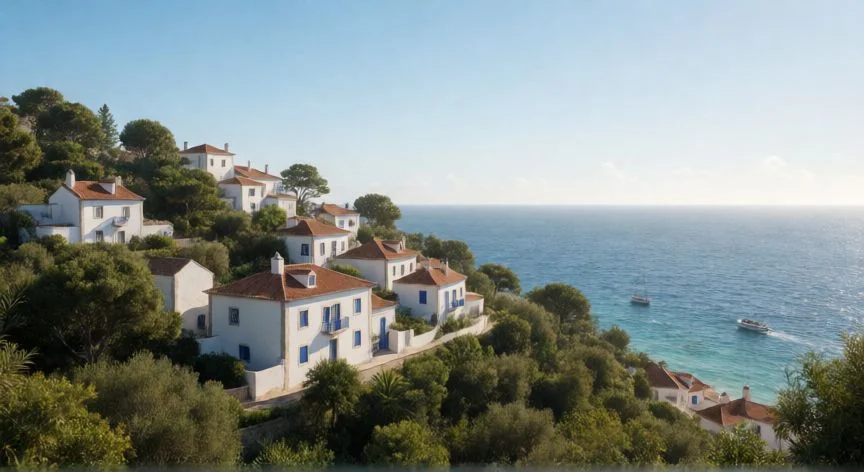 mejor pais europeo para visitar, Paisaje costero de Sintra en Portugal con casas pintadas y vegetación exuberante