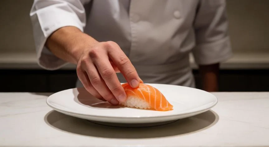 mejor pais gastronomico, Sushi de salmón fresco preparado por un chef japonés