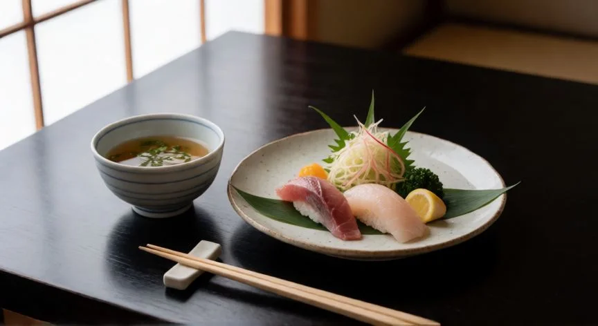 mejor pais gastronomico del mundo 2025, Plato de sushi japonés de alta calidad servido en una mesa elegante