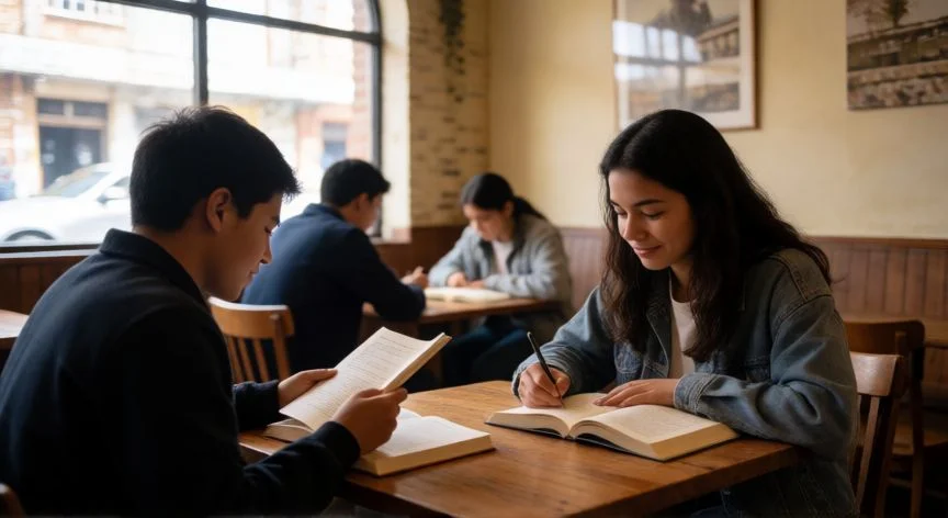 mejor país habla español, Estudiantes de español en un café de Colombia