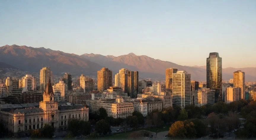 Vista panorámica del horizonte de Santiago de Chile con los Andes al fondo