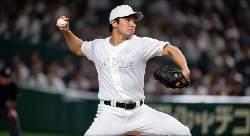mejor pais historicamente en el beisbol, Pitcheador japonés lanzando en un estadio moderno lleno de aficionados