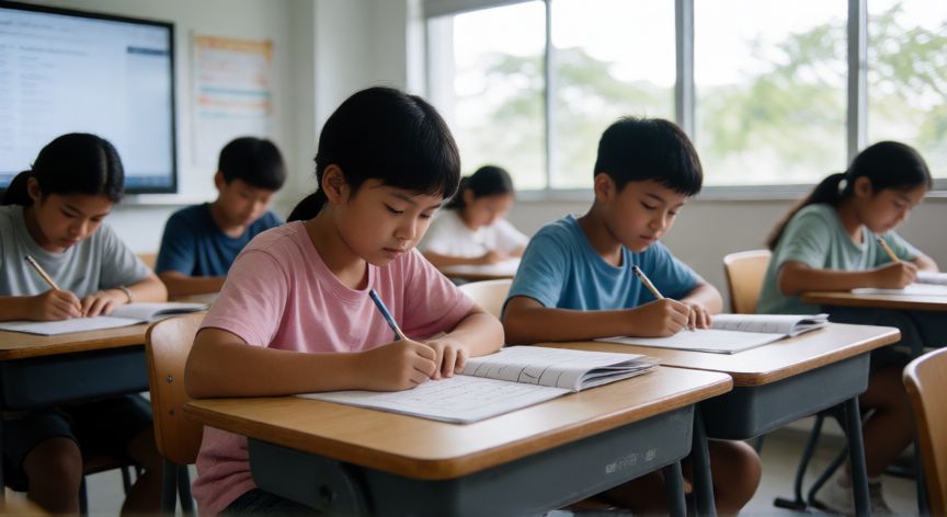 mejor pais informe pisa, Estudiantes en Singapur trabajando en problemas de matemáticas durante una clase moderna