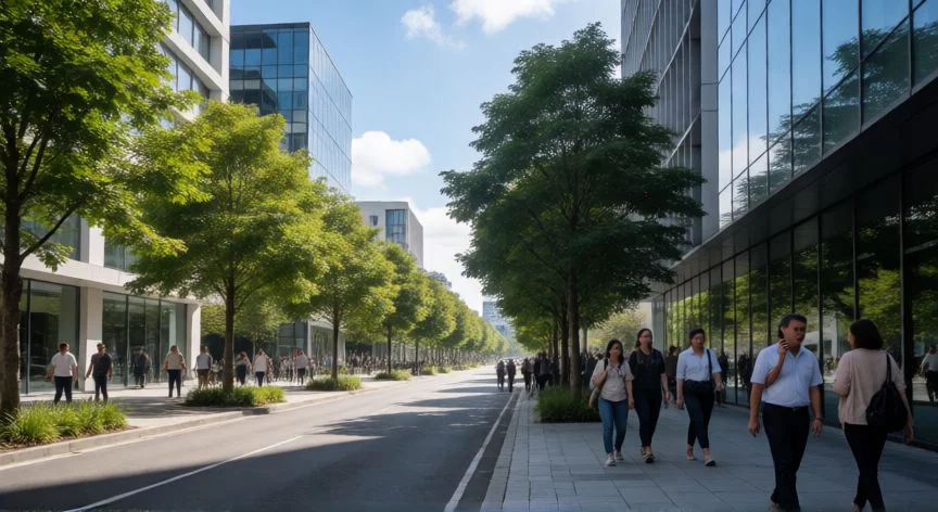 Calle urbana moderna y segura en Nueva Zelanda reflejando alto nivel de vida