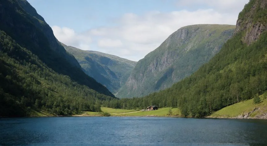 mejor pais nordico para vivir, Paisaje nórdico con fiordo y montañas en Noruega