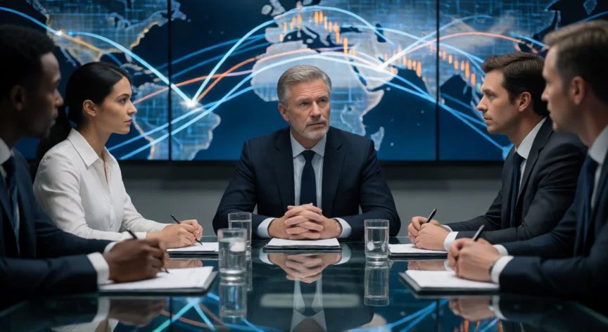 mejor pais para invertir, Reunión de directivos discutiendo estrategias de inversión internacional