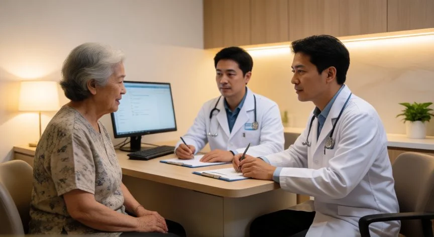 mejor pais para jubilarse, Sistema de salud privado eficiente en Tailandia atendiendo a un paciente mayor