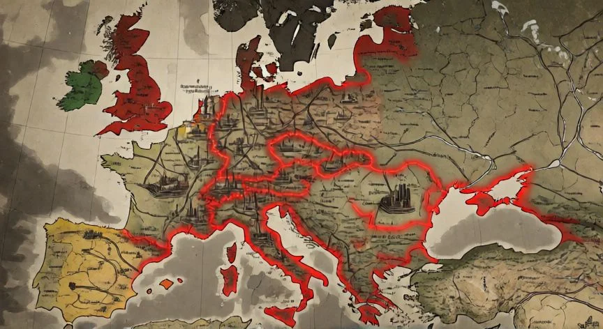 Mapa histórico de Europa en 1914 resaltando el Imperio Alemán y sus rutas industriales