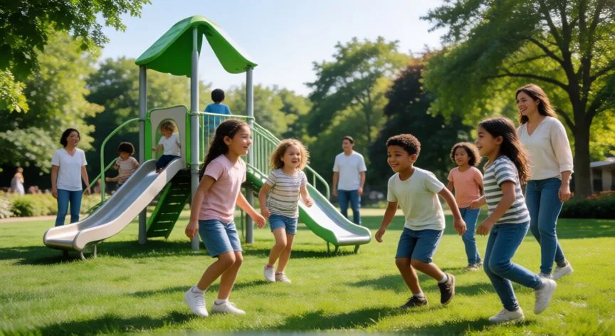 mejor pais para nacer, Niños jugando en un parque seguro y familiar
