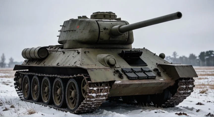 mejor pais para tanques war thunder, Tanque soviético T-34 en un campo nevado listo para el combate