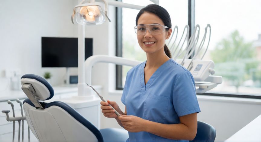 Higienista dental profesional en una clínica moderna de Estados Unidos