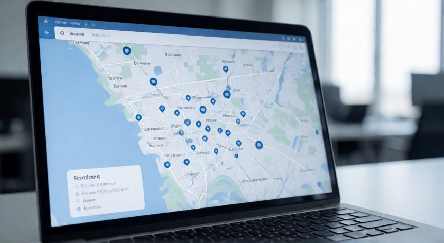 Mapa de selección de servidores de VPN en una pantalla de portátil