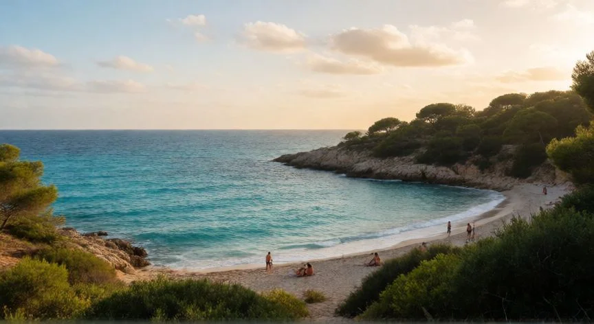 mejor pais para viajar en octubre, Costa mediterránea en octubre con aguas turquesas y luz dorada