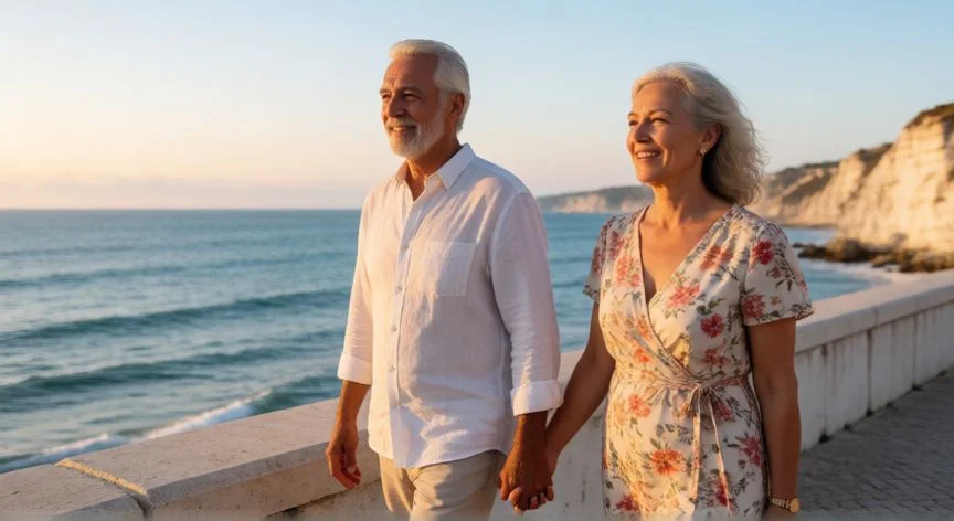 mejor país para vivir un jubilado español, Jubilados españoles paseando por la costa de Portugal