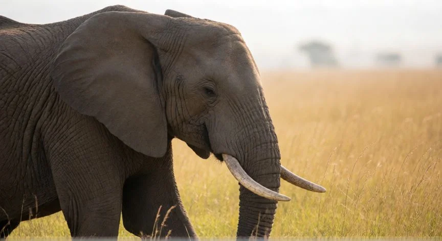 mejor pais safari, Elefante africano caminando entre la hierba alta en el Masái Mara de Kenia