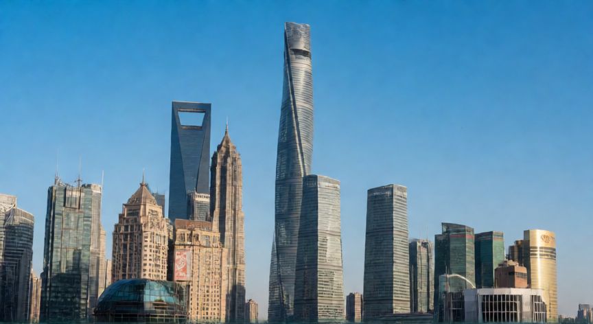 Horizonte urbano de Shangai en China, símbolo del crecimiento económico socialista