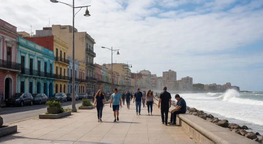 mejor pais sudamericano para viajar, Paseo marítimo en la Rambla de Montevideo, Uruguay, con vistas al océano