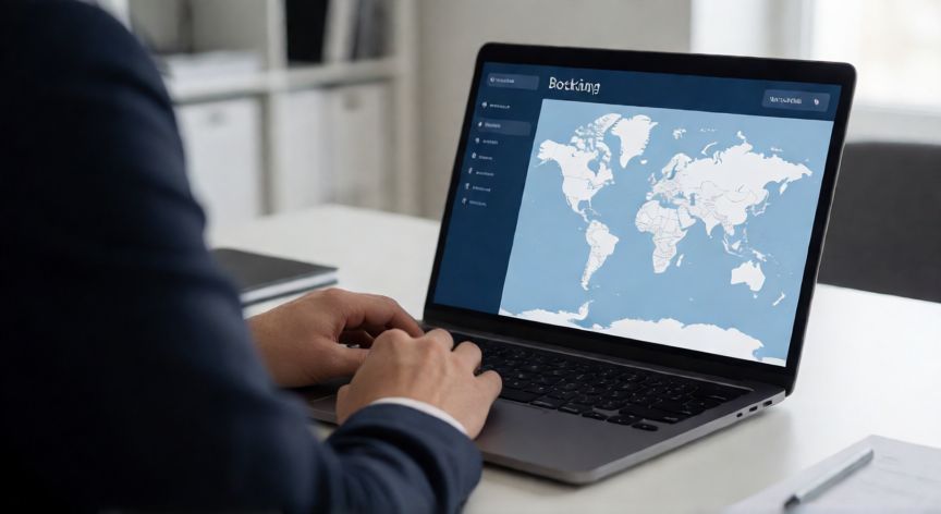 Persona utilizando VPN para buscar vuelos baratos en su portátil