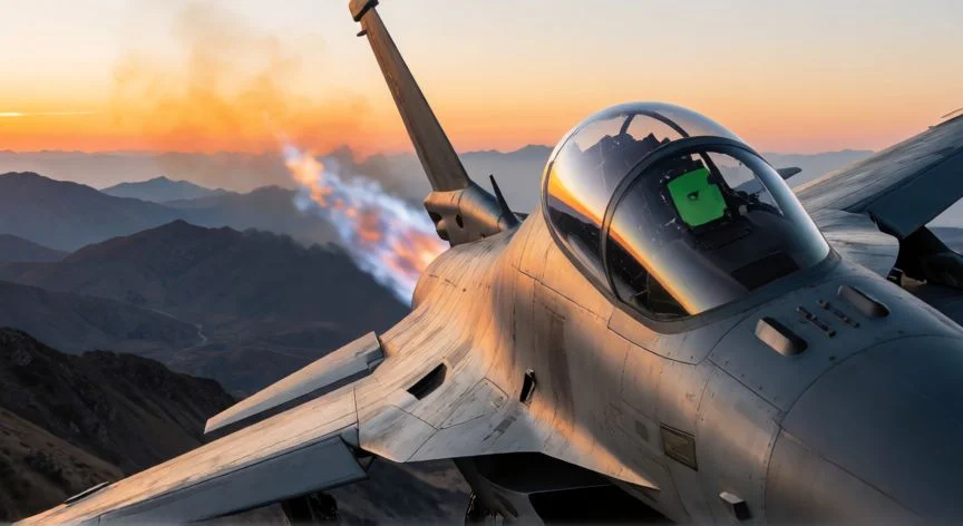 mejor pais war thunder, Caza a reacción moderno sobrevolando montañas al atardecer