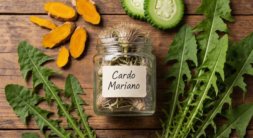mejor producto natural para limpiar el higado, Composición de hierbas medicinales para el hígado incluyendo cardo mariano y cúrcuma