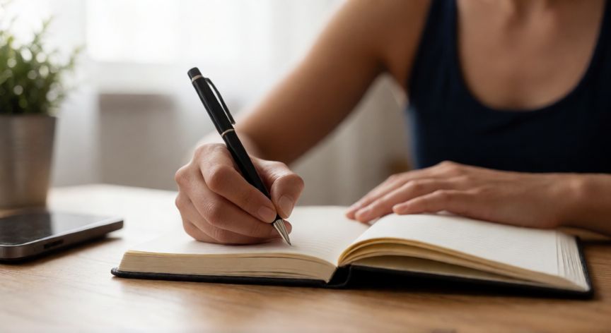 mejor producto para adelgazar, Persona planificando su dieta y rutina de ejercicio en una libreta