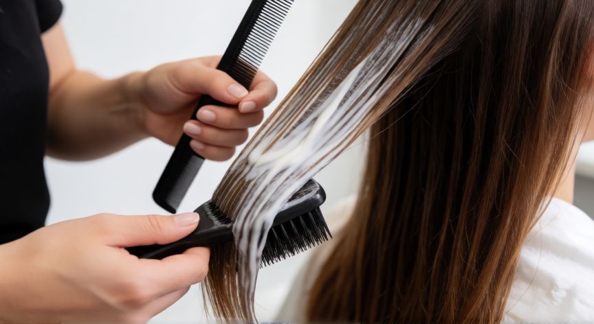 mejor producto para alisar el pelo, Aplicación profesional de tratamiento de keratina en cabello