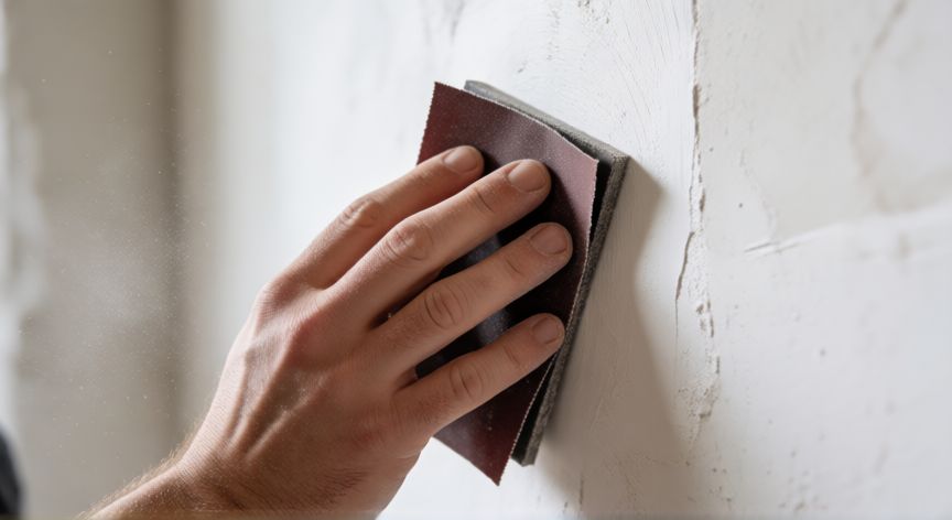 mejor producto para alisar paredes, Lijado fino de una pared enlucida para lograr un acabado liso
