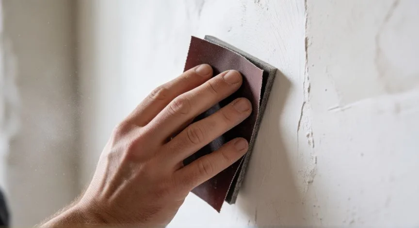 mejor producto para alisar paredes, Lijado fino de una pared enlucida para lograr un acabado liso