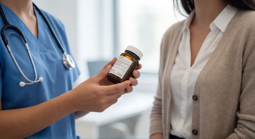 mejor producto para bajar de peso, Médico entregando medicamento para control de peso en consulta