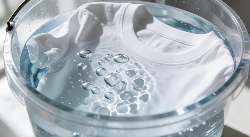 mejor producto para blanquear ropa blanca, Ropa blanca sumergida en agua con percarbonato de sodio para blanqueado