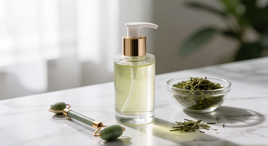 mejor producto para bolsas y ojeras, Producto de cuidado facial con retinol y rodillo de jade para la rutina nocturna