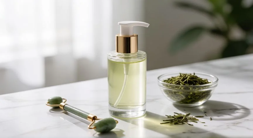 mejor producto para bolsas y ojeras, Producto de cuidado facial con retinol y rodillo de jade para la rutina nocturna
