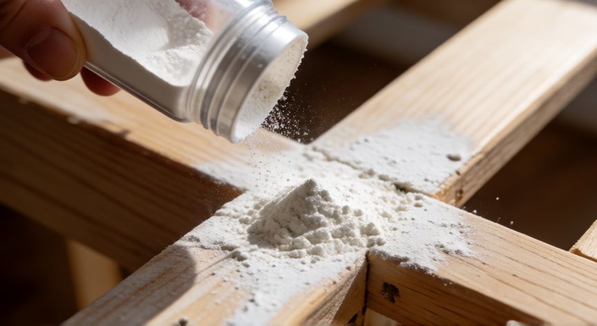 mejor producto para chinches, Aplicación de polvo de silicón diatomácea en los marcos de la cama