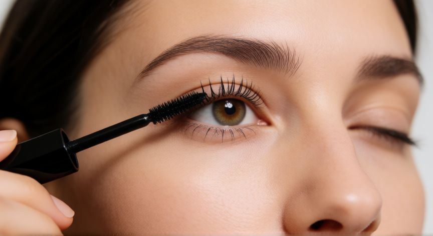 mejor producto para crecimiento de pestañas, Mujer aplicando serum de pestañas con brocha precisa en la línea ciliar