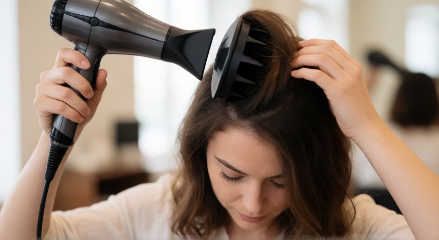 mejor producto para dar volumen al pelo, Técnica de secado con difusor para levantar la raíz