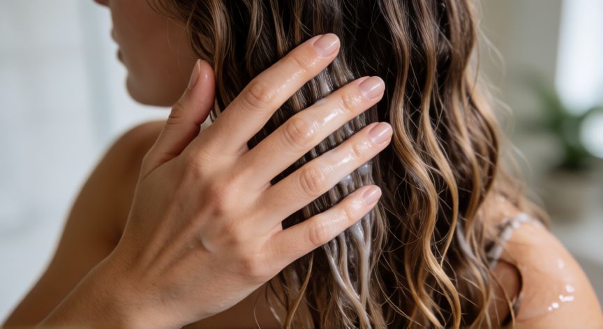 mejor producto para definir pelo ondulado, Aplicación de crema moldeadora sobre pelo ondulado húmedo para maximizar la definición