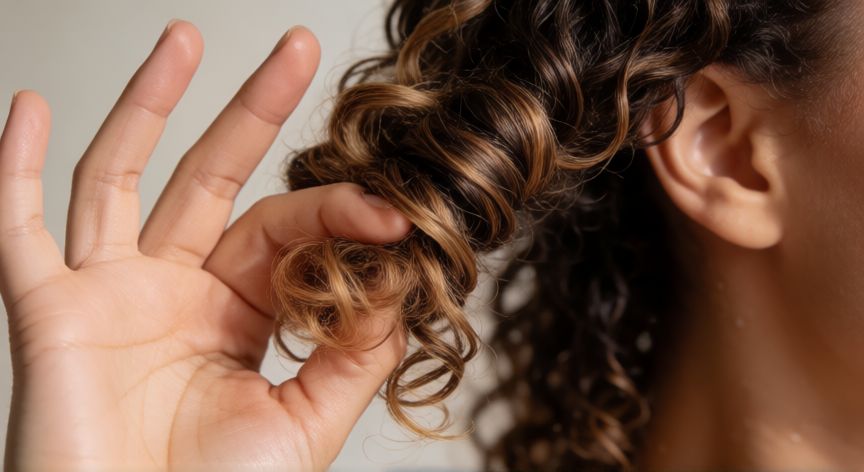 mejor producto para definir rizos, Manos aplicando producto en cabello rizado con técnica de scrunching
