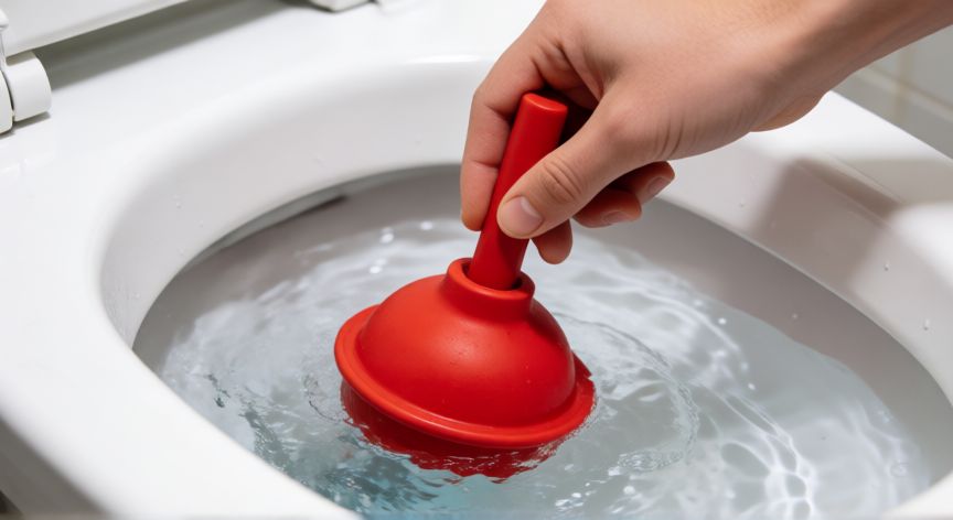 mejor producto para destapar wc, Uso de una taza de ventosa para destapar un váter en el baño
