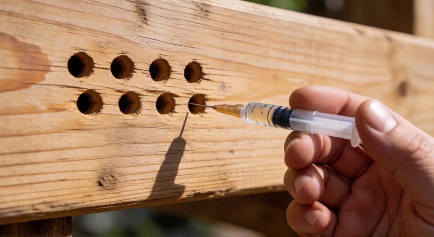 mejor producto para eliminar carcoma leroy merlin, Inyección de insecticida líquido en madera afectada por carcoma