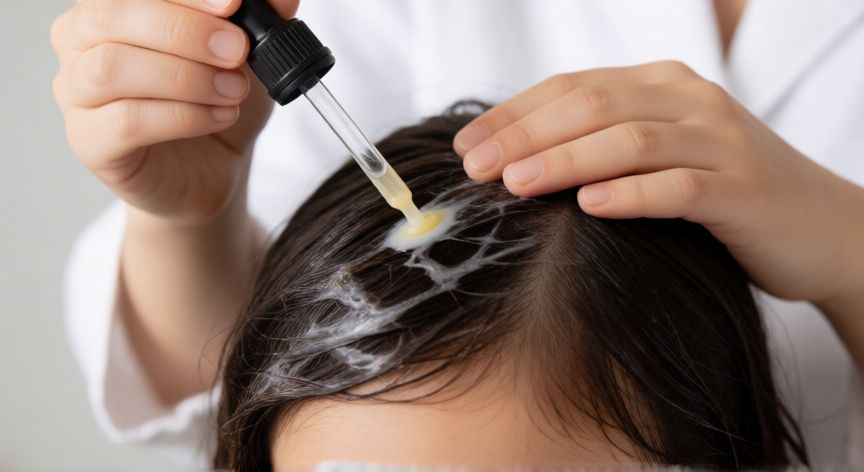 mejor producto para eliminar piojos y liendres, Aplicación de tratamiento antipiojos con cuentagotas en el cabello