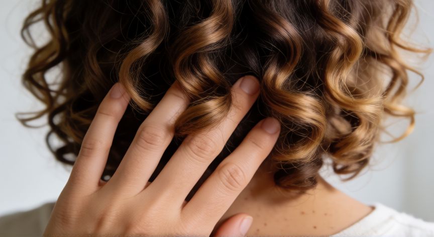 mejor producto para fijar rizos, Manos aplicando producto fijador en cabello rizado húmedo para definir las mechas