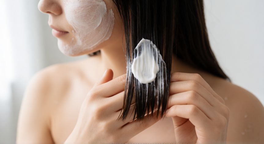 mejor producto para fortalecer el cabello, Aplicación de mascarilla capilar hidratante y reestructurante sobre el pelo.