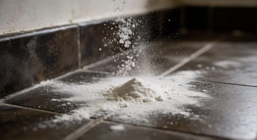 mejor producto para fumigar cucarachas, Polvo de diatomea aplicado en el suelo de la cocina