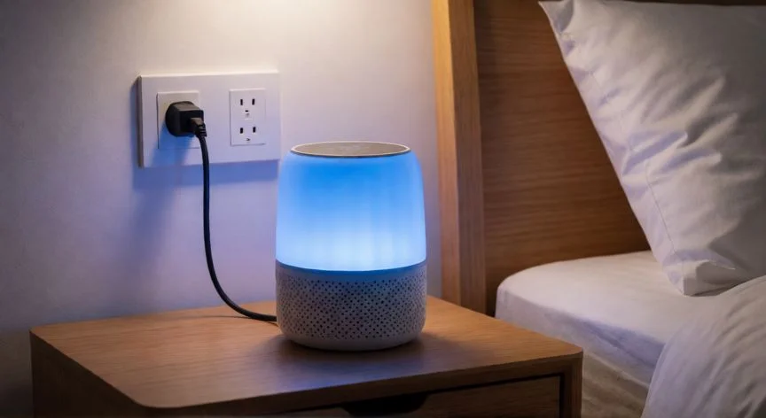 Repelente eléctrico de mosquitos en un dormitorio moderno