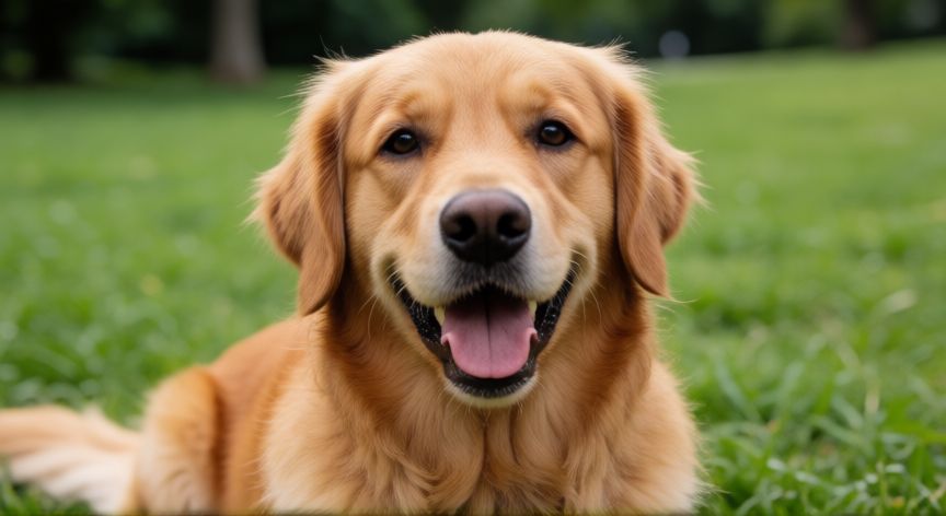 mejor producto para garrapatas, Perro golden retriever feliz en el exterior sin garrapatas