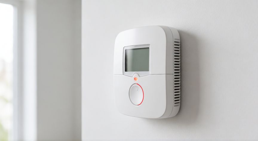 mejor producto para gases, Detector de monóxido de carbono moderno instalado en una pared doméstica