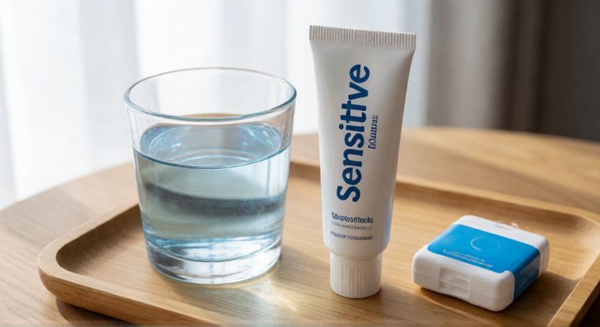 mejor producto para gingivitis, Colutorio, pasta de dientes sensible y hilo dental en bandeja