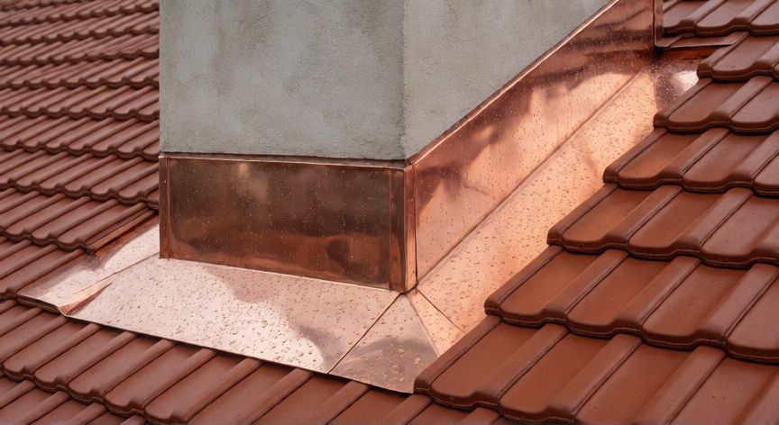 mejor producto para goteras, Cubierta de cobre instalada en chimenea