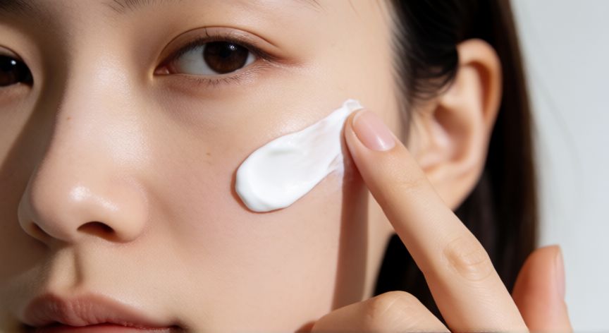 mejor producto para granos, Mujer aplicando crema facial para el cuidado de la piel